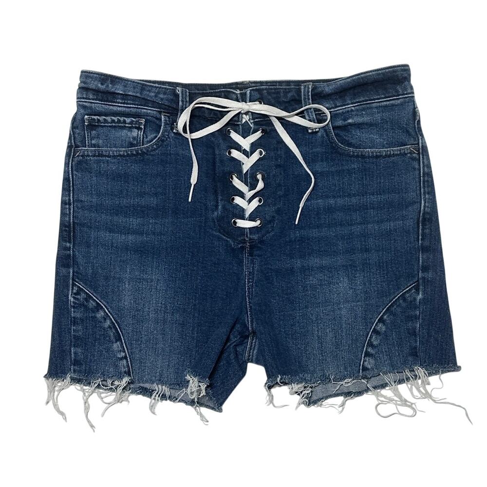 Lucky Brand Bridgette Lace-Up Cut Off Denim Shorts Mid Rise Boho Sz 6 / 28